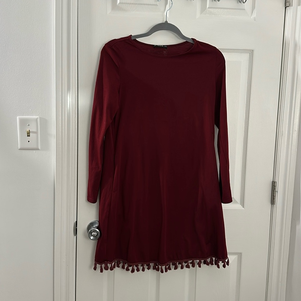 Maroon cotton dress with pockets